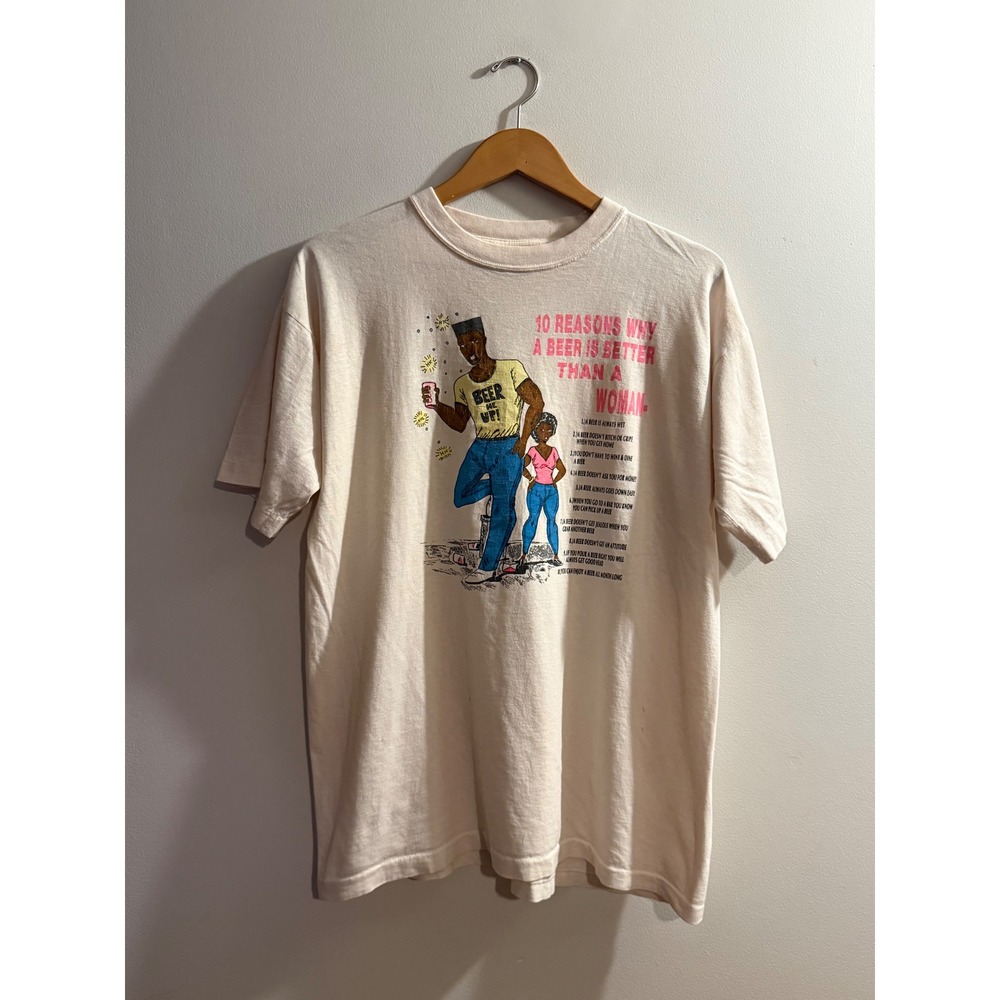 Vintage Single Stitch 10 Reasons Why Beer Better Than Woman Graphic Tee Cream L
